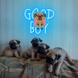 Printed Pug with Ice Blue LED, 11"x12" USB-Powered Acrylic Wall Neon Light for Dog Bedrooms