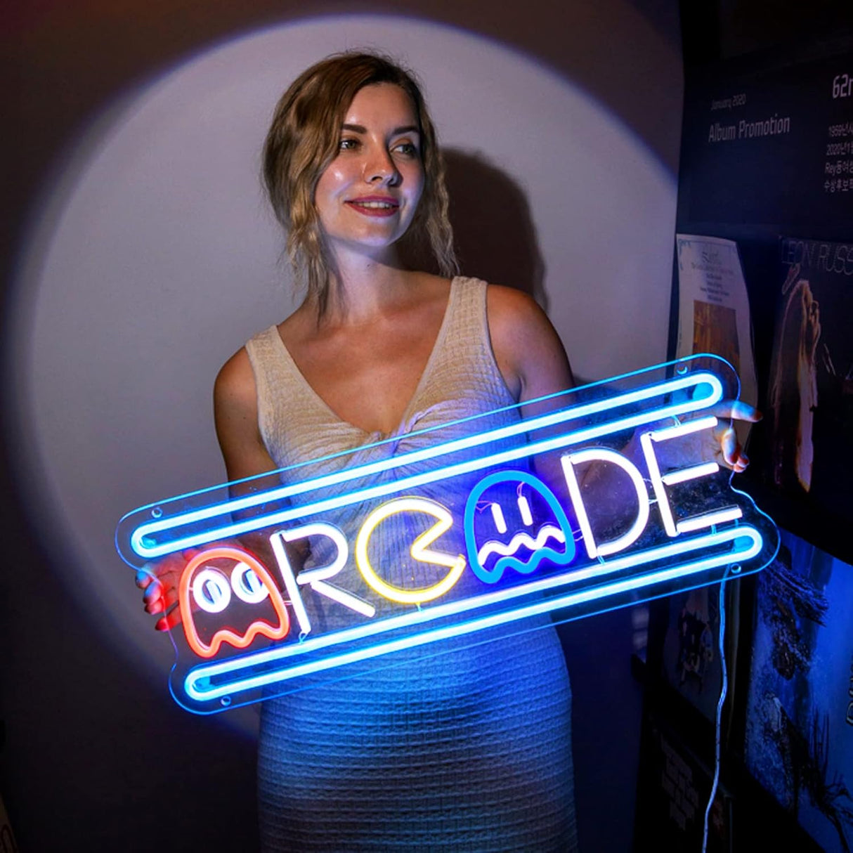 Ugrade Retro Game Ghost Arcade LED Neon Light Sign, Handmade Aesthetic Arcade Night Lamp for Game Room