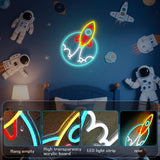 Rocket Neon Sign for Wall Decor LED Dimmable Space Neon Light for Boys Room, Game Room,