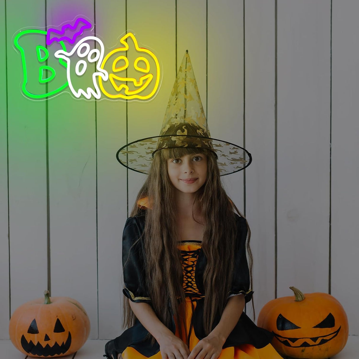 Halloween Neon Sign Dimmable LED Boo Sign Halloween Spooky Pumpkin Ghost Wall Neon
