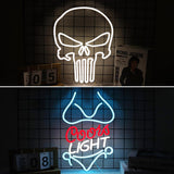 Bikini Crs Light Neon Signs 16.1 * 9.8 Inch(Azure+Red+White) + Punisher Skull Neon Signs 16.5 * 13 Inch(White)