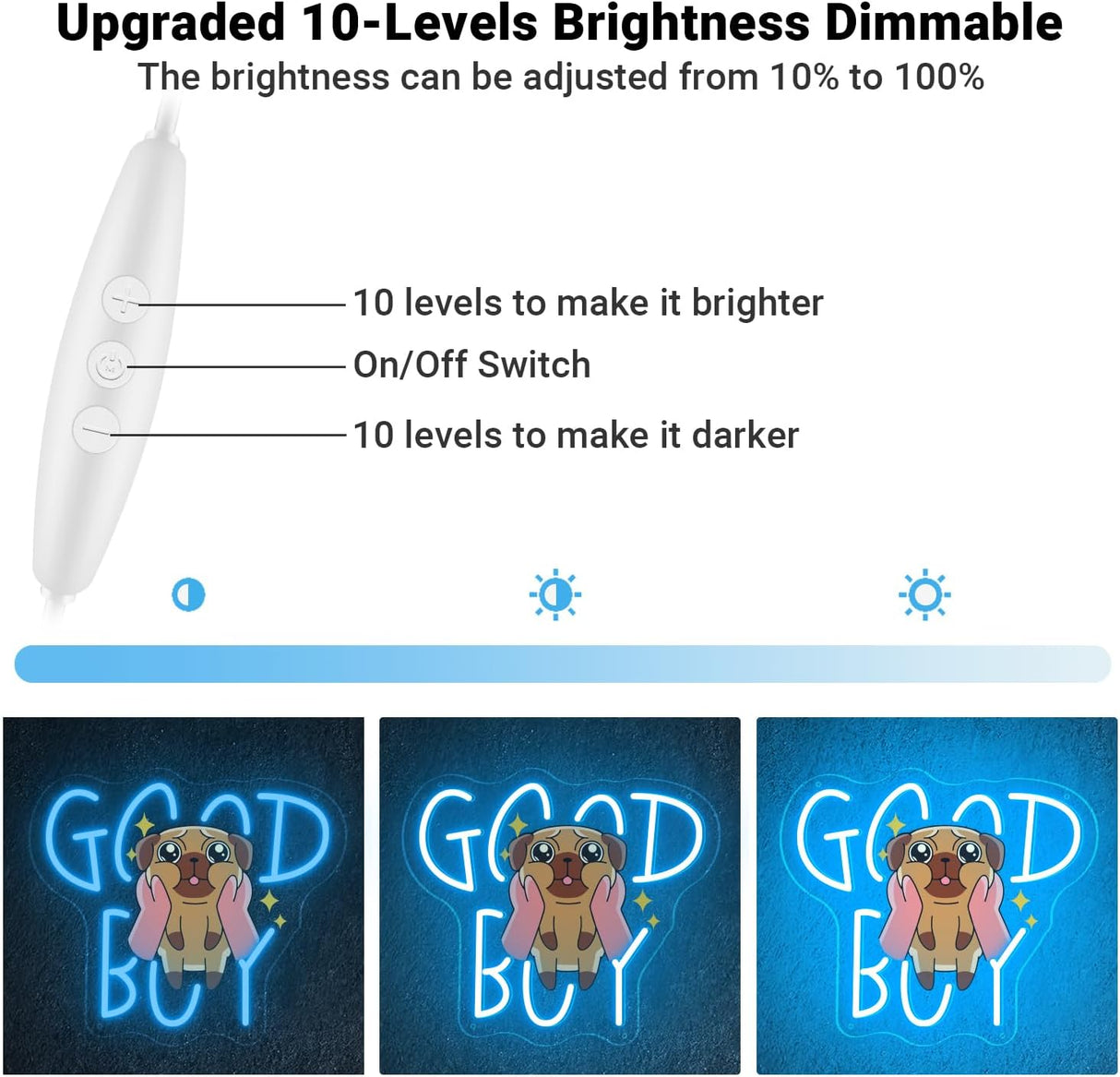 Printed Pug with Ice Blue LED, 11"x12" USB-Powered Acrylic Wall Neon Light for Dog Bedrooms