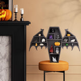 Qmetalart Coffin Shelf with Bat Wings, Wooden Gothic Decor for Display or Storage Rocks Mini Figures