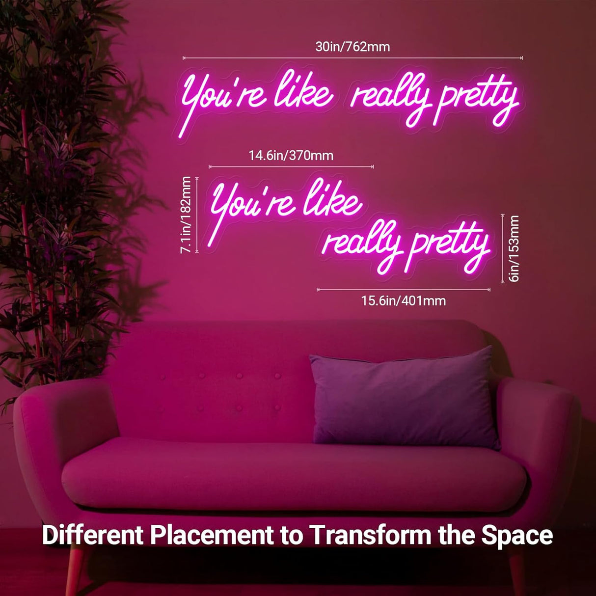 You're Like Really Pretty Neon Sign, Pink Handmade You're Like Really Pretty Led Neon