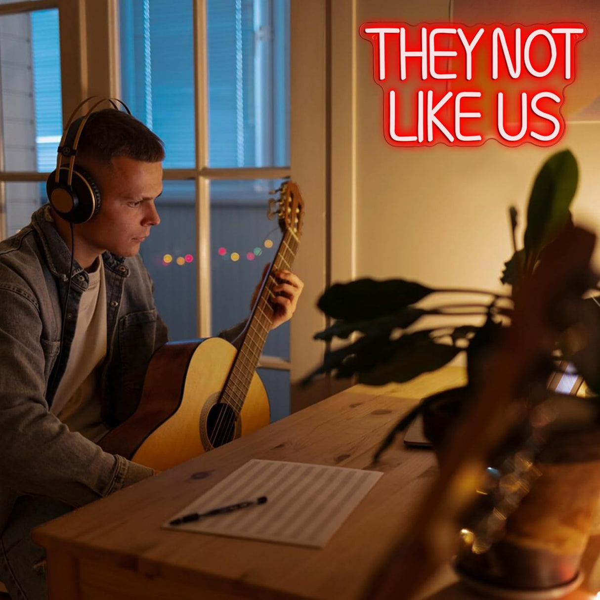 They Not Like US Neon Sign, Dimmable LED Music Neon Signs for Wall Decor,
