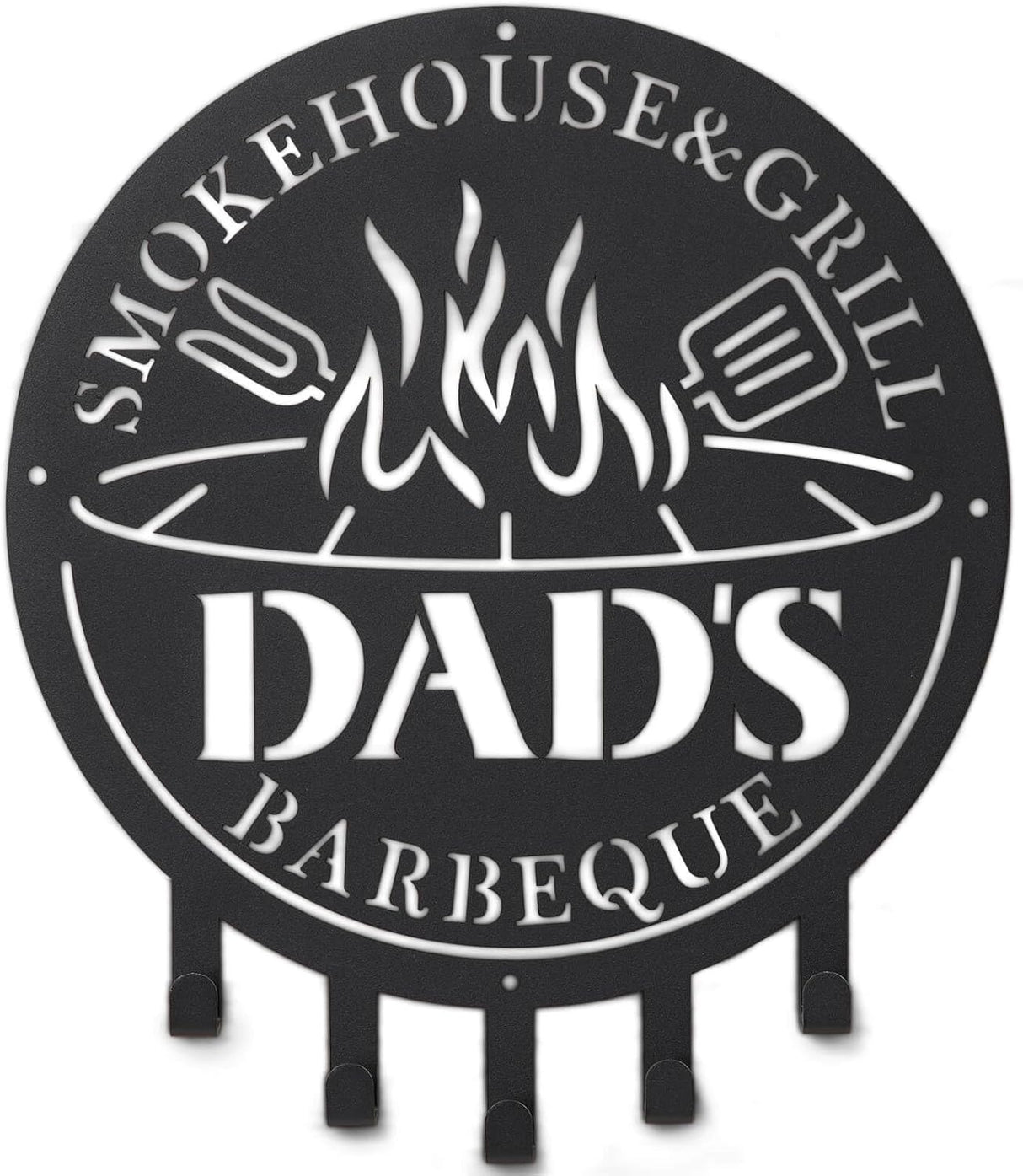 Qmetalart Metal BBQ Sign with Utensil Hangers Smokehouse Wall Art for Outdoor