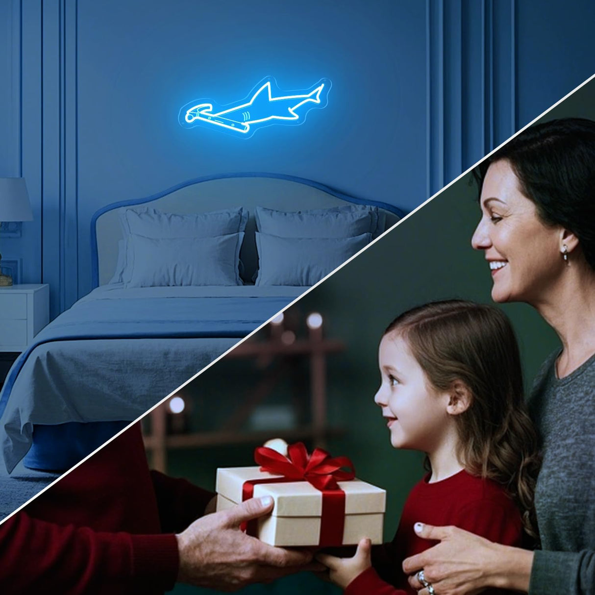 Hammerhead Shark Neon Sign Wall Art - Hammerhead LED Night Light with Personalized Option,