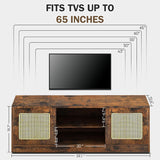 Qmetalart Boho TV Stand for 30-65 inch TVs，Ratten Entertainment Center with 3 Adjustable Shelves,