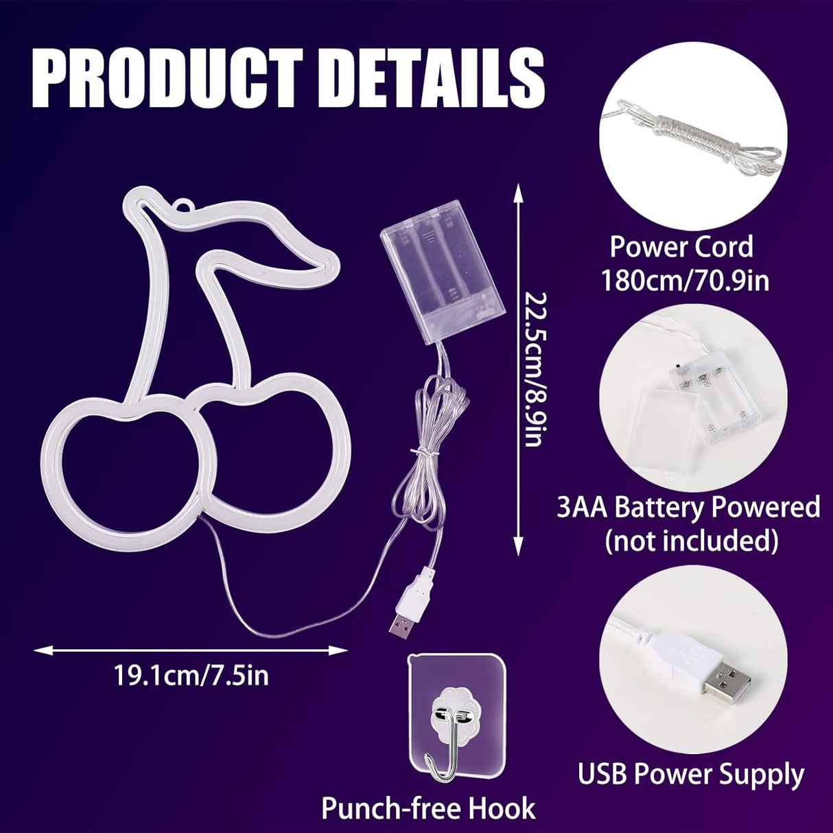 Cherry Neon Sign, Red Green Cherries Neon Lights, Cherry Neon Signs for Wall Decor,