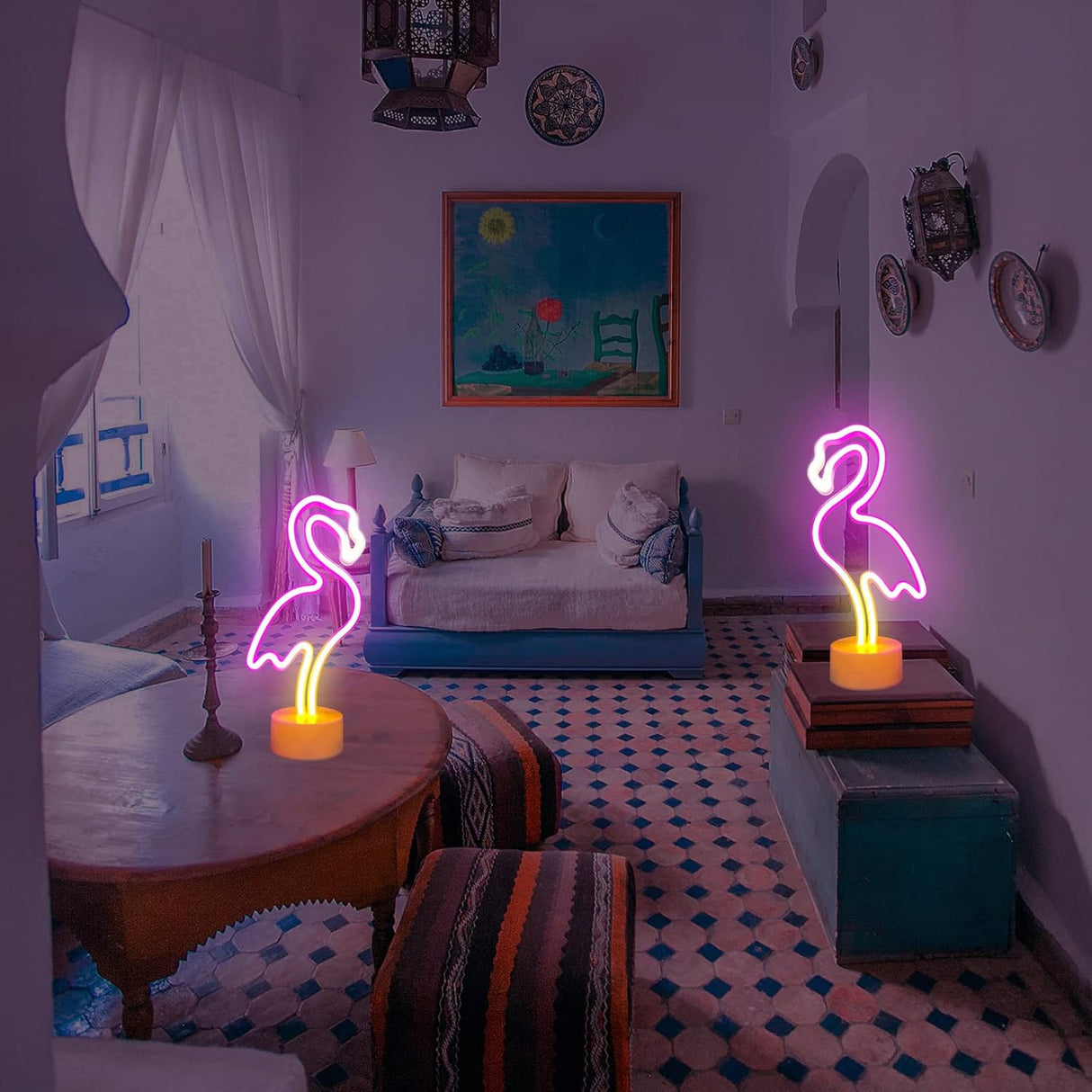 Flamingo Neon Sign, Pink Flamingos LED Neon Light Sign for Women USB/Battery Operated