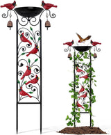 Cardinal Bird Bath Garden Trellis for Climbing Plants Outdoor Wind Chime Decor Red Birds