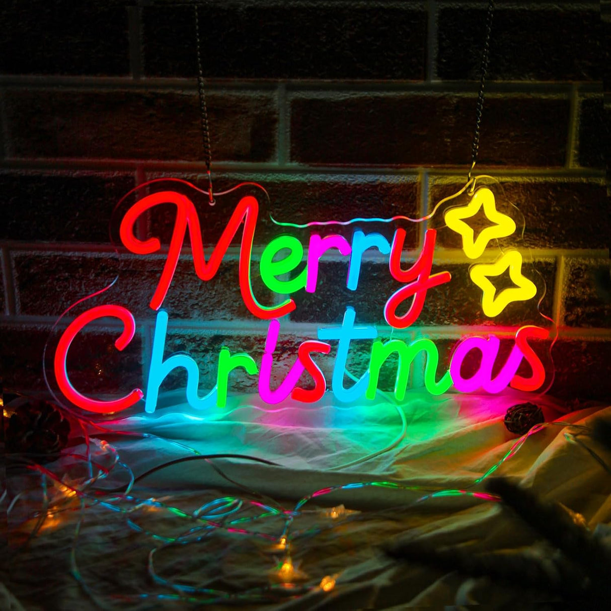 Merry Christmas Neon Sign, Dimmable LED Christmas Lights Neon Letter Sign for Window Displays