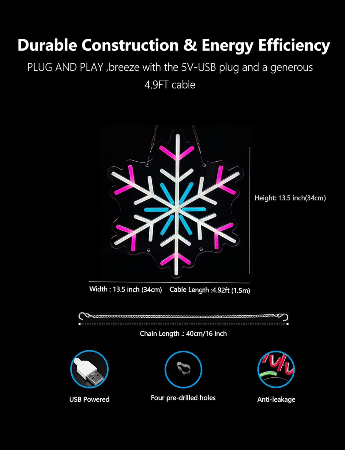 COLOURTHE Snowflake Neon Sign,13.5 Inch Giant Snowflake Lights,