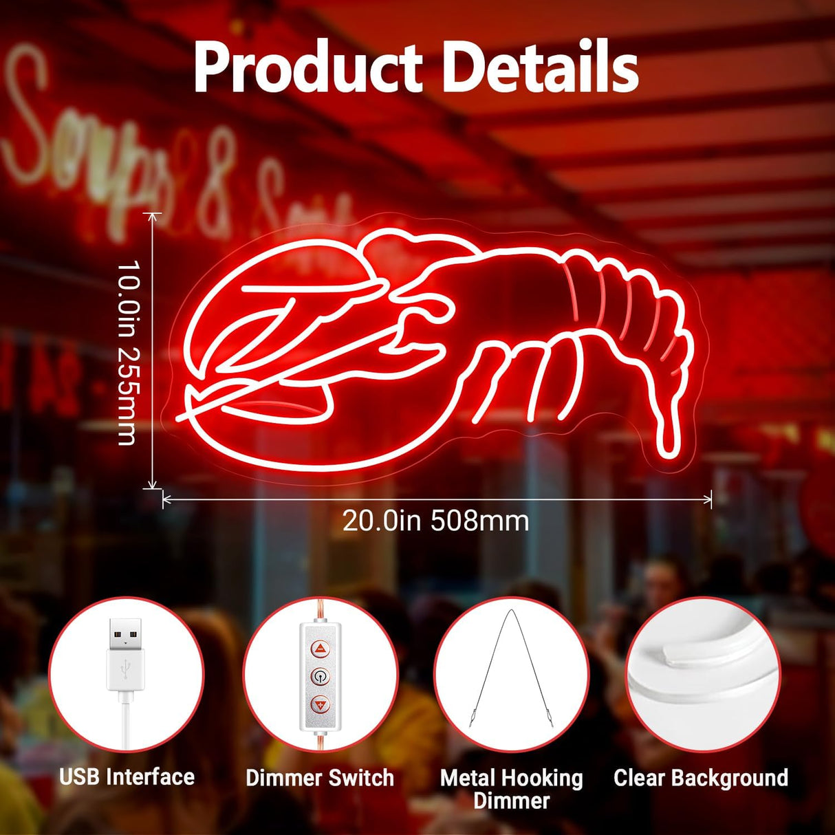 Lobster Neon Sign - Handcrafted LED Wall Art Neon Light for Restaurants,