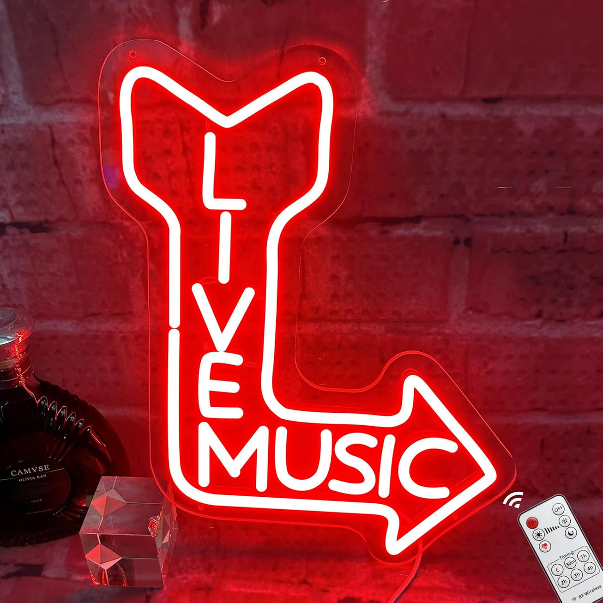 Live Music Neon Sign for Wall, Remote Dimmer Red Live Music LED Neon Light Sign for Concert Festival