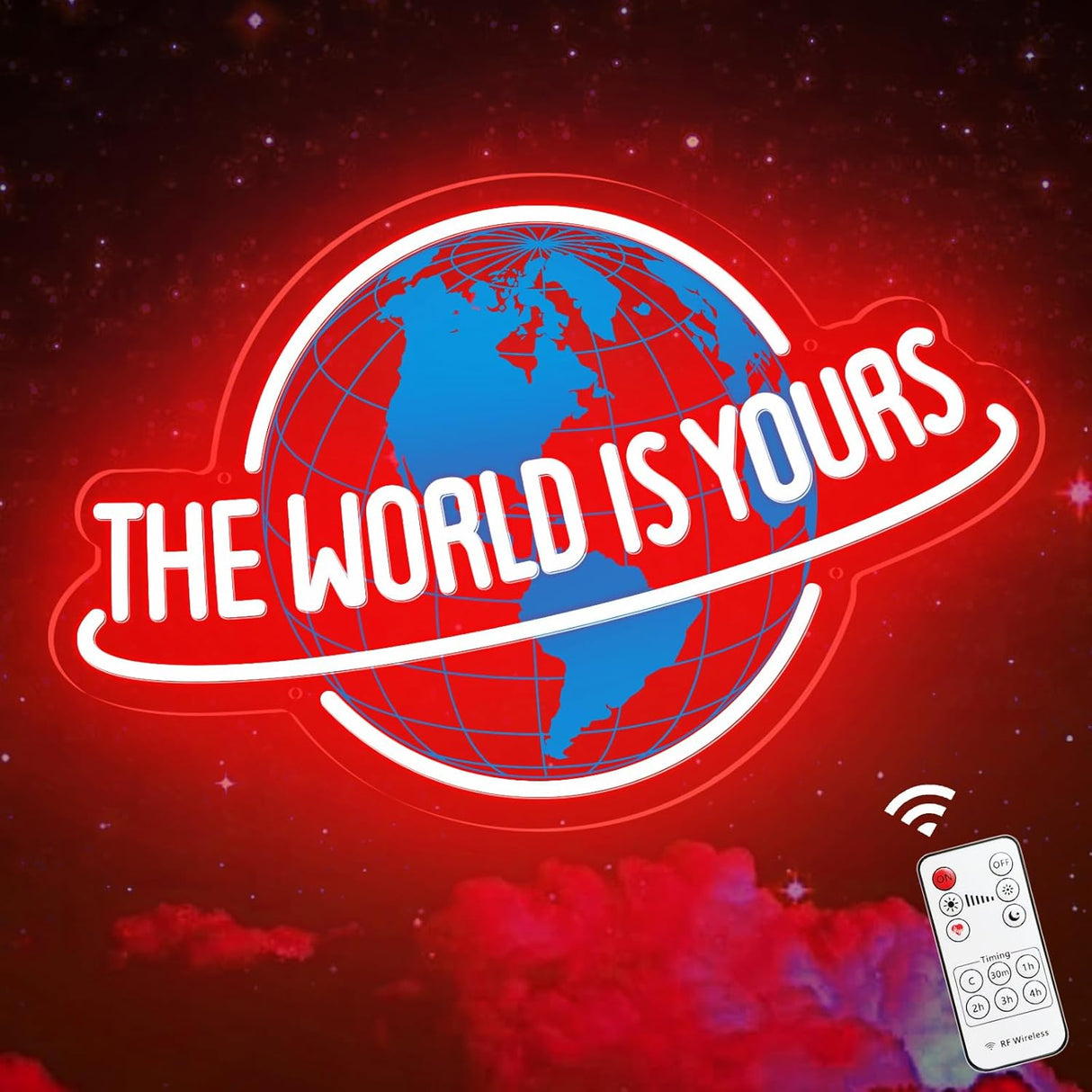 The World is Yours Neon Sign, Dimmable Red Planet LED Neon Light Lamp for Wall Decor, USB