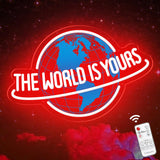 The World is Yours Neon Sign, Dimmable Red Planet LED Neon Light Lamp for Wall Decor, USB