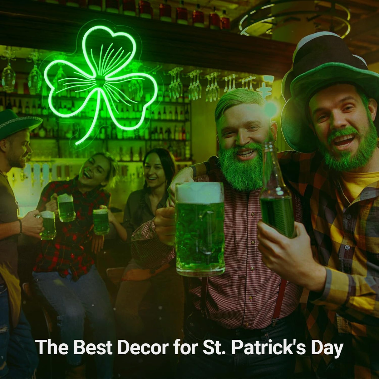 Patrick's Day Party Decoration Gift LED Light, USB Powered Green Clover Shape Wall Decor