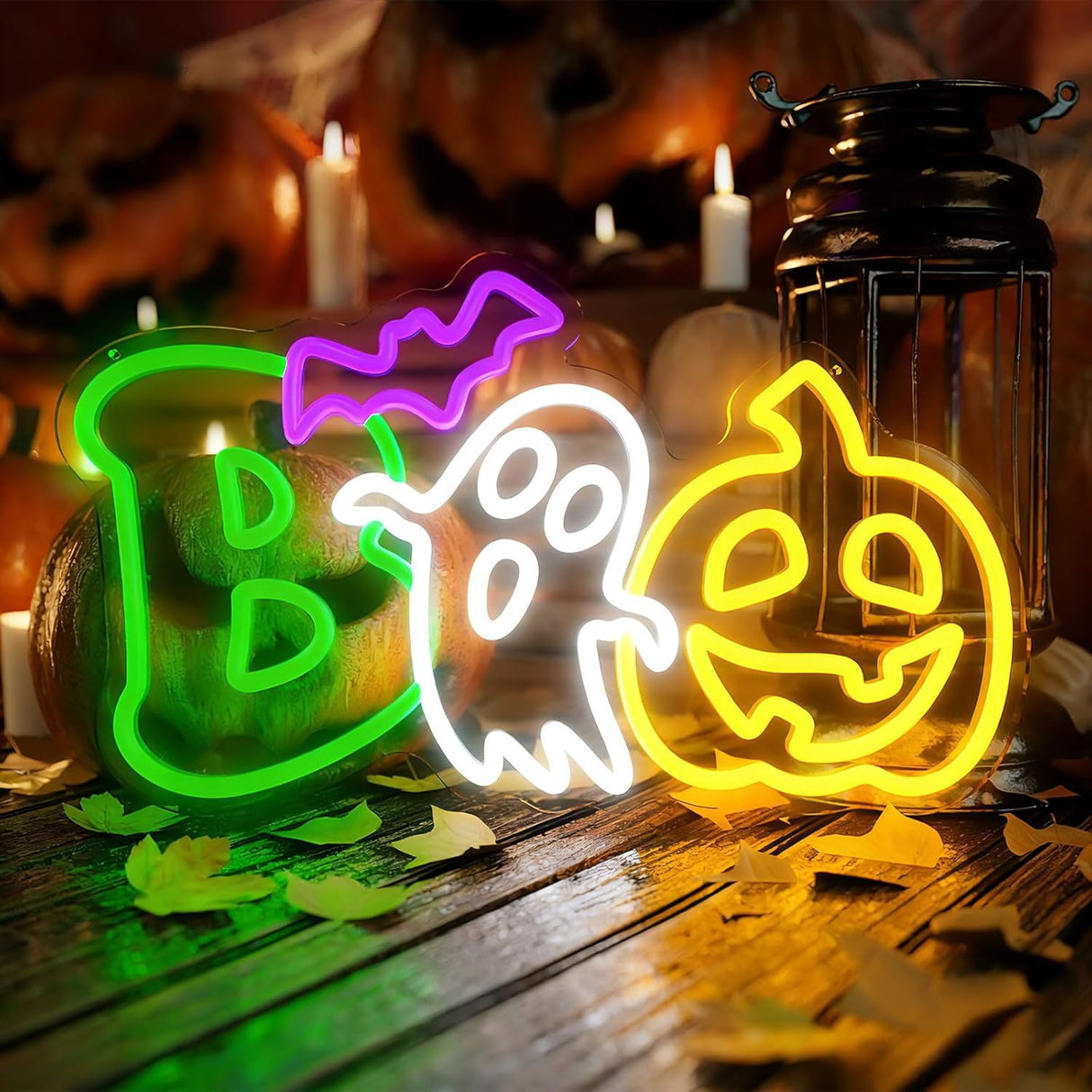 Halloween Neon Sign Dimmable LED Boo Sign Halloween Spooky Pumpkin Ghost Wall Neon