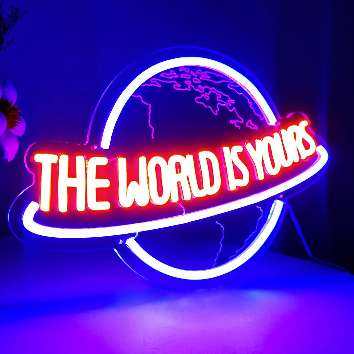 Remote Dimmer Planet LED Neon Light Lamp for Wall Decor, USB Power for Man Cave Home Bar Bistro Club