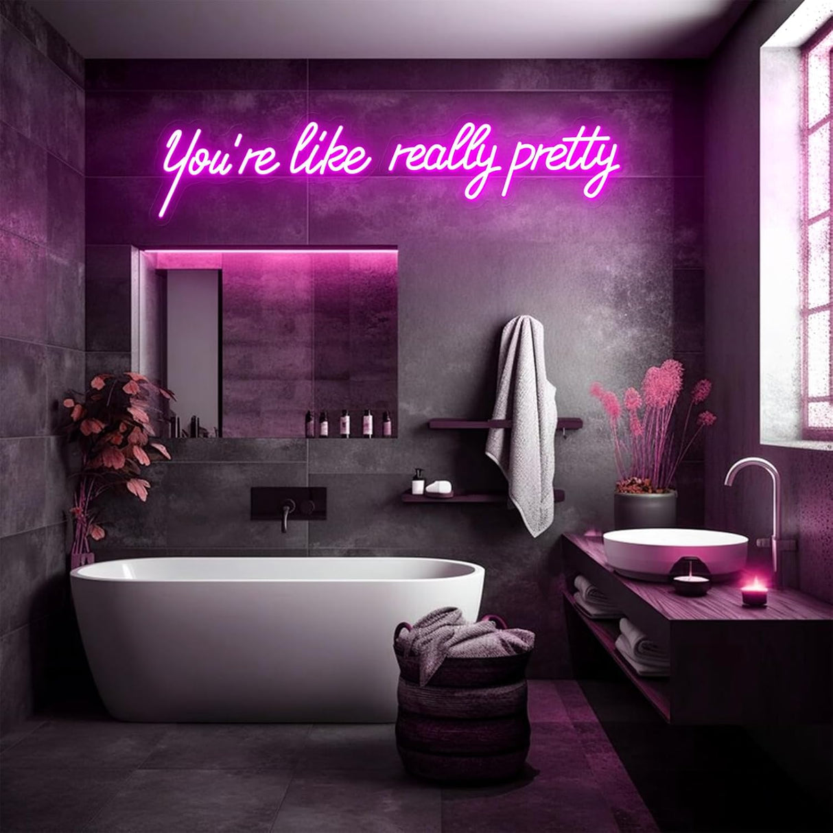 You're Like Really Pretty Neon Sign, Pink Handmade You're Like Really Pretty Led Neon