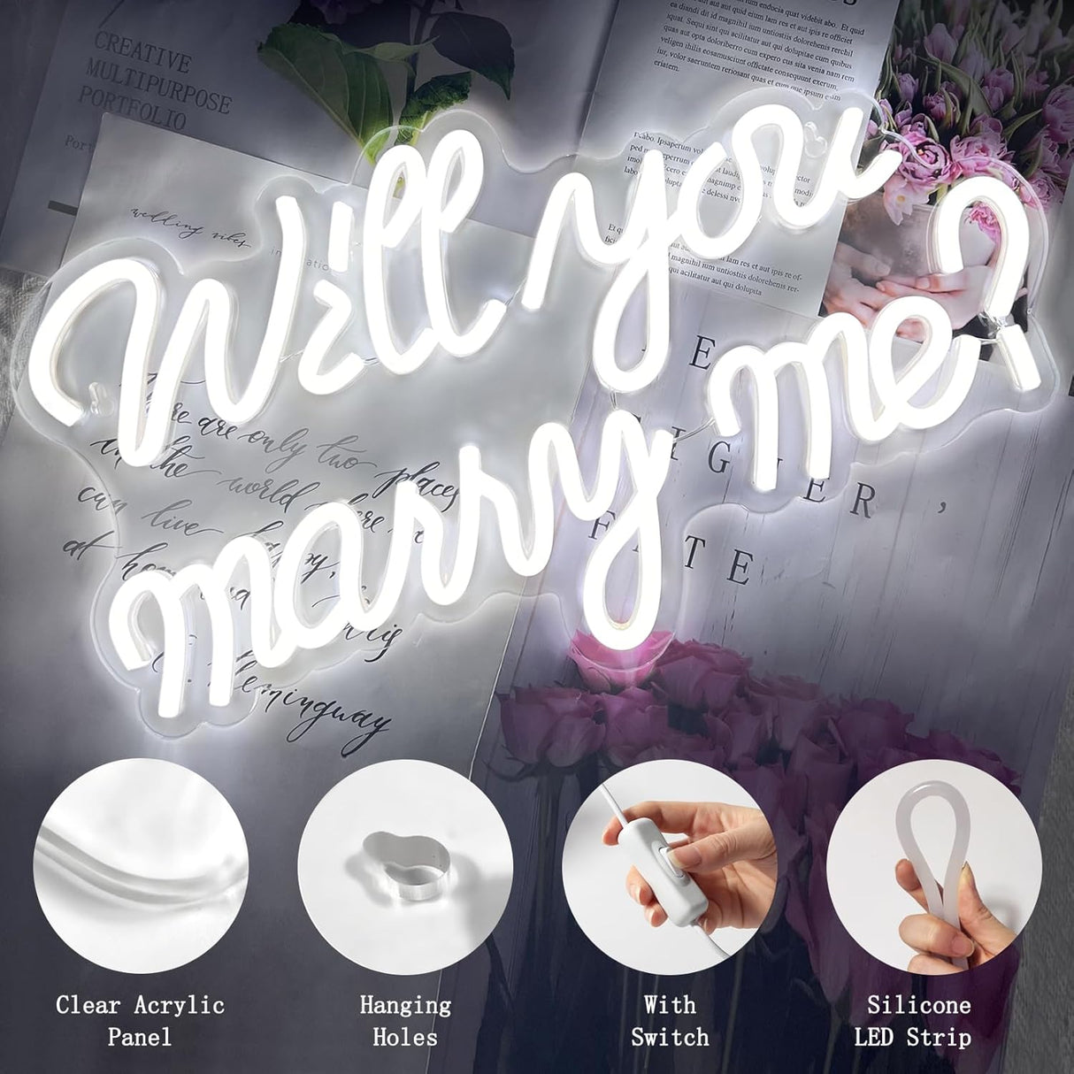 Will You Marry Me Neon Sign, LED Neon Light for Proposal Engagement Art Decor