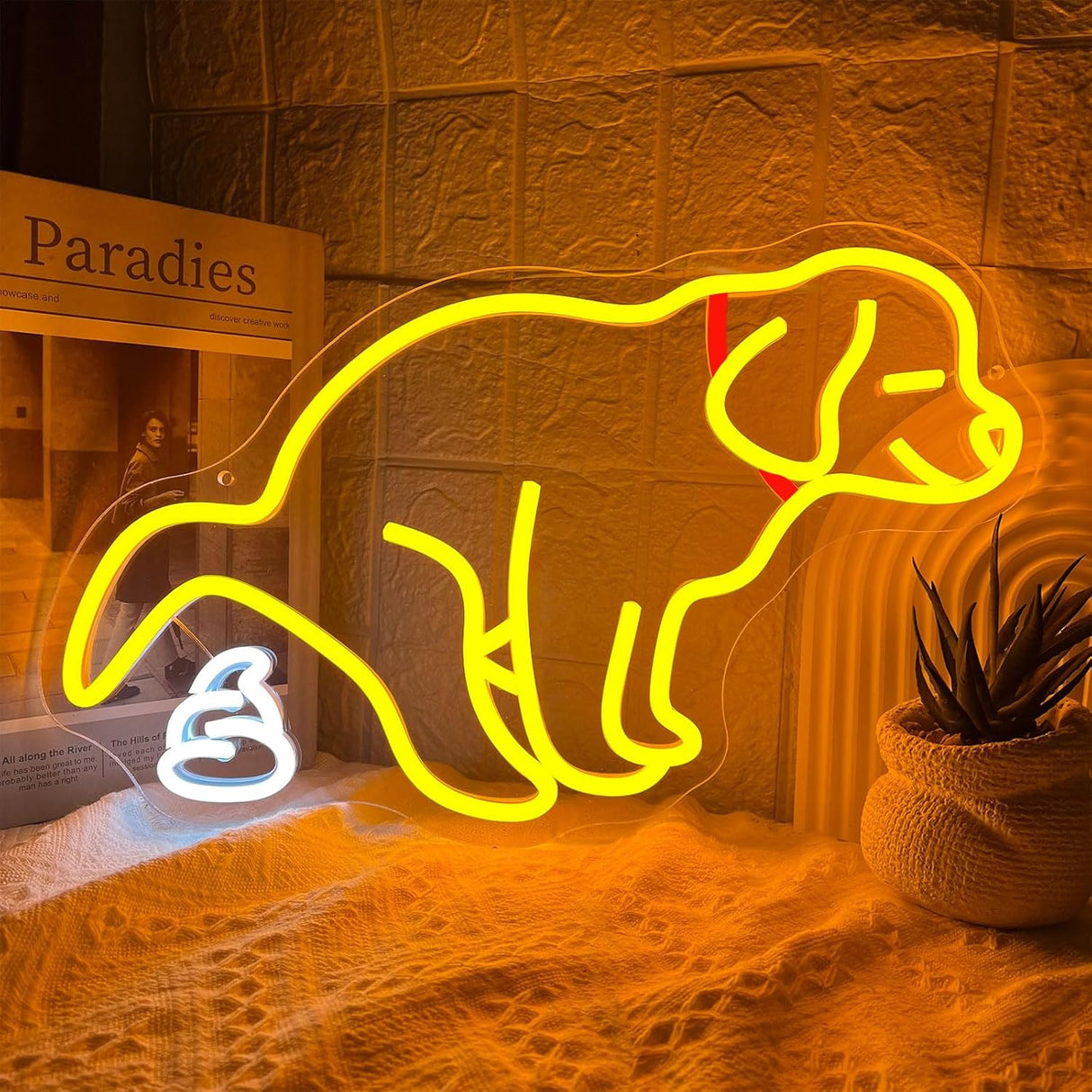 Pooping Dog Neon Sign for Wall Funny Golden Retriever Dog LED Neon Light Sign Dimmable USB