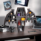 Qmetalart Coffin Shelf with Bat Wings, Wooden Gothic Decor for Display or Storage Rocks Mini Figures