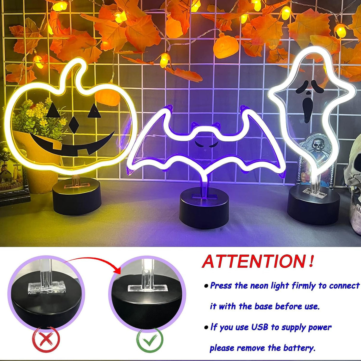 Halloween Ghost Neon Sign, Halloween Decoration LED Ghost Neon Light Sign with Base,