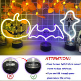 Halloween Ghost Neon Sign, Halloween Decoration LED Ghost Neon Light Sign with Base,