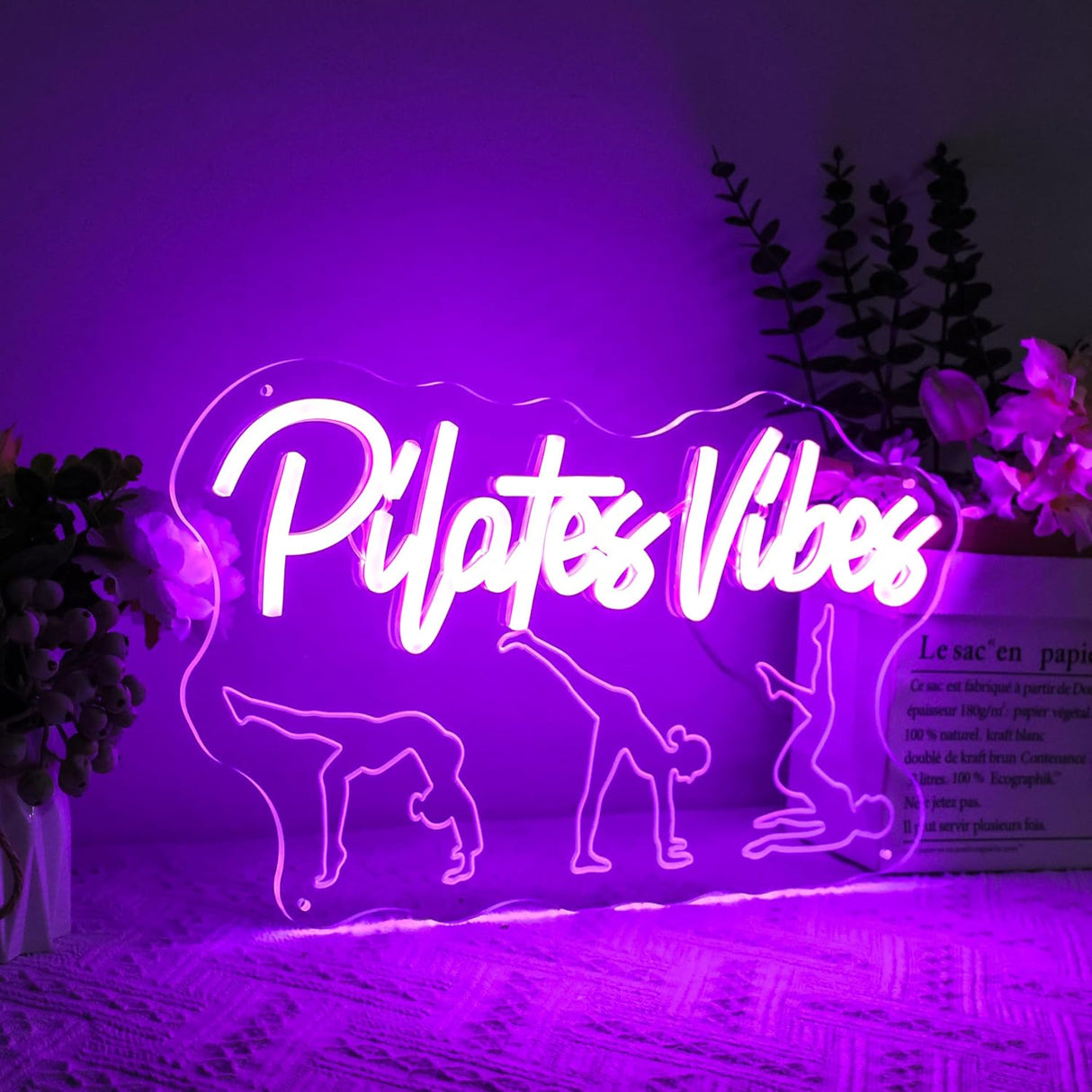Pilates Vibes Neon Sign - 15"x9" Pink Acrylic LED Light for Bedroom Home Gym Spa Beauty Salon Party Decor