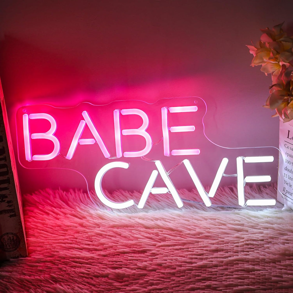 Babe Cave Neon Sign for Wall, Pink Cute Babe Cave Led Neon Light Sign, USB Power Babe Cave for Baby Room, Bedroom Home Store Business - 15''