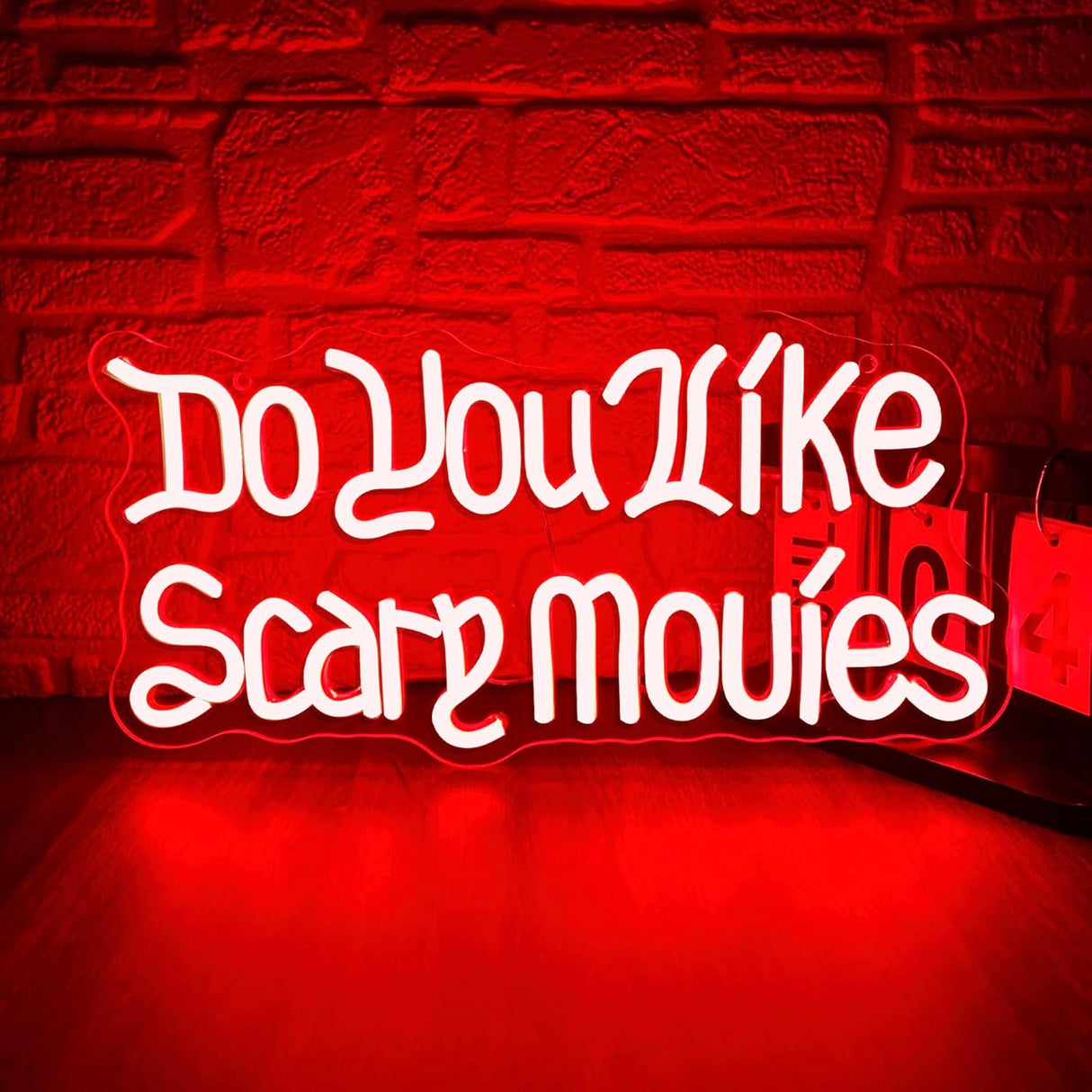 Do You like Scary Movies Neon Signs for Wall Decor, Dimmable Halloween Decoration Gothic Font Scary Movies Sign,