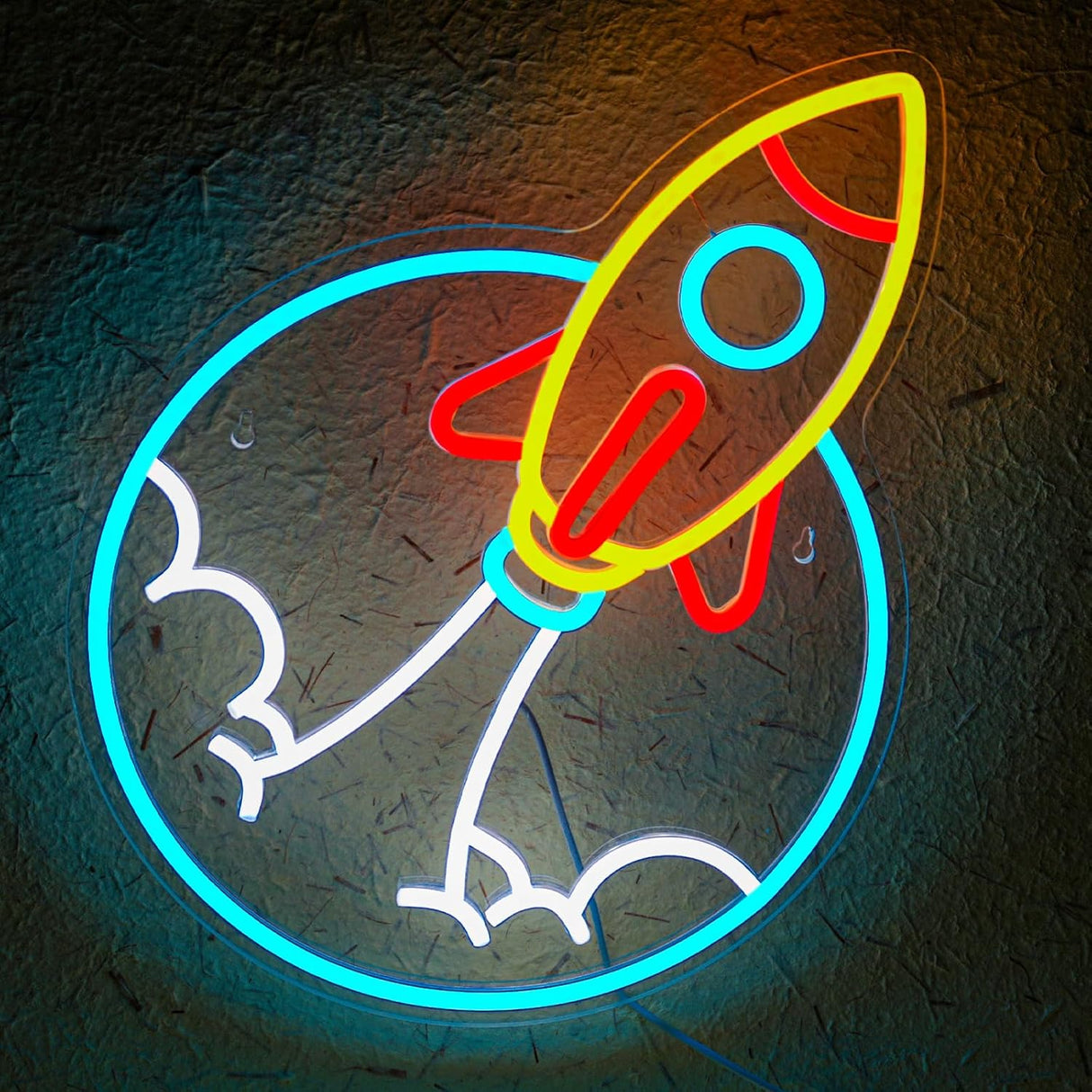 Rocket Neon Sign for Wall Decor LED Dimmable Space Neon Light for Boys Room, Game Room,