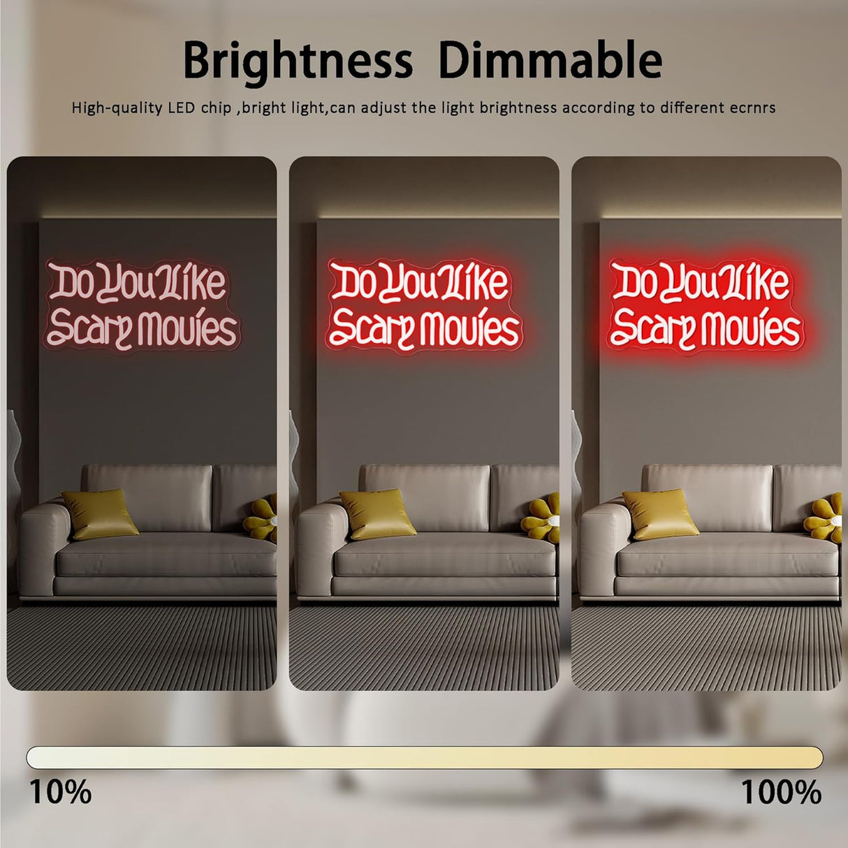 Do You like Scary Movies Neon Signs for Wall Decor, Dimmable Halloween Decoration Gothic Font Scary Movies Sign, USB Neon Light