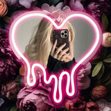 Heart Neon Sign - Heart-Melting Wall Decor, USB Powered LED Light in Pink