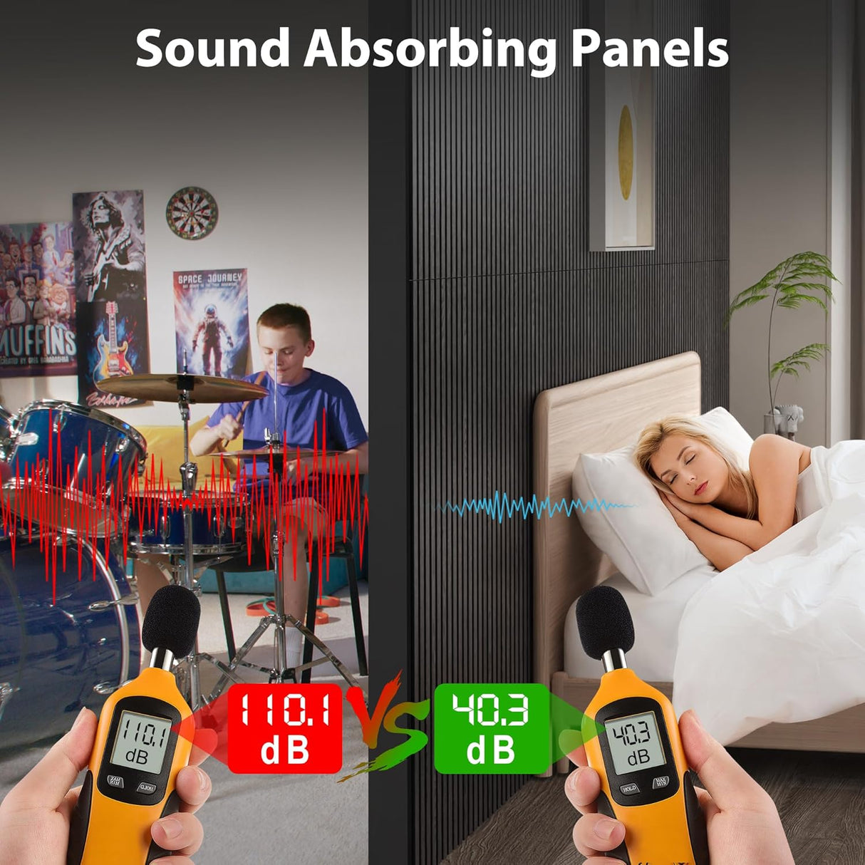 Qmetalart Acoustic Wall Panels 2 Pack 47.2"×23.6"Wall Panels for Interior Wall Decor Matte Black Slat Wall with Self-