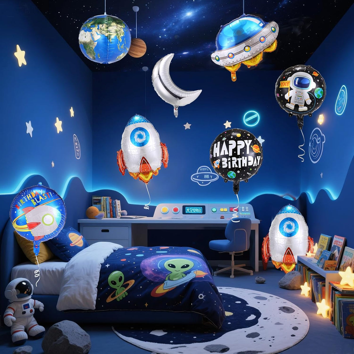 9pcs Space Balloons - Astronaut Rocket Balloons, Planets Themed Party Decorations for Birthday Parties