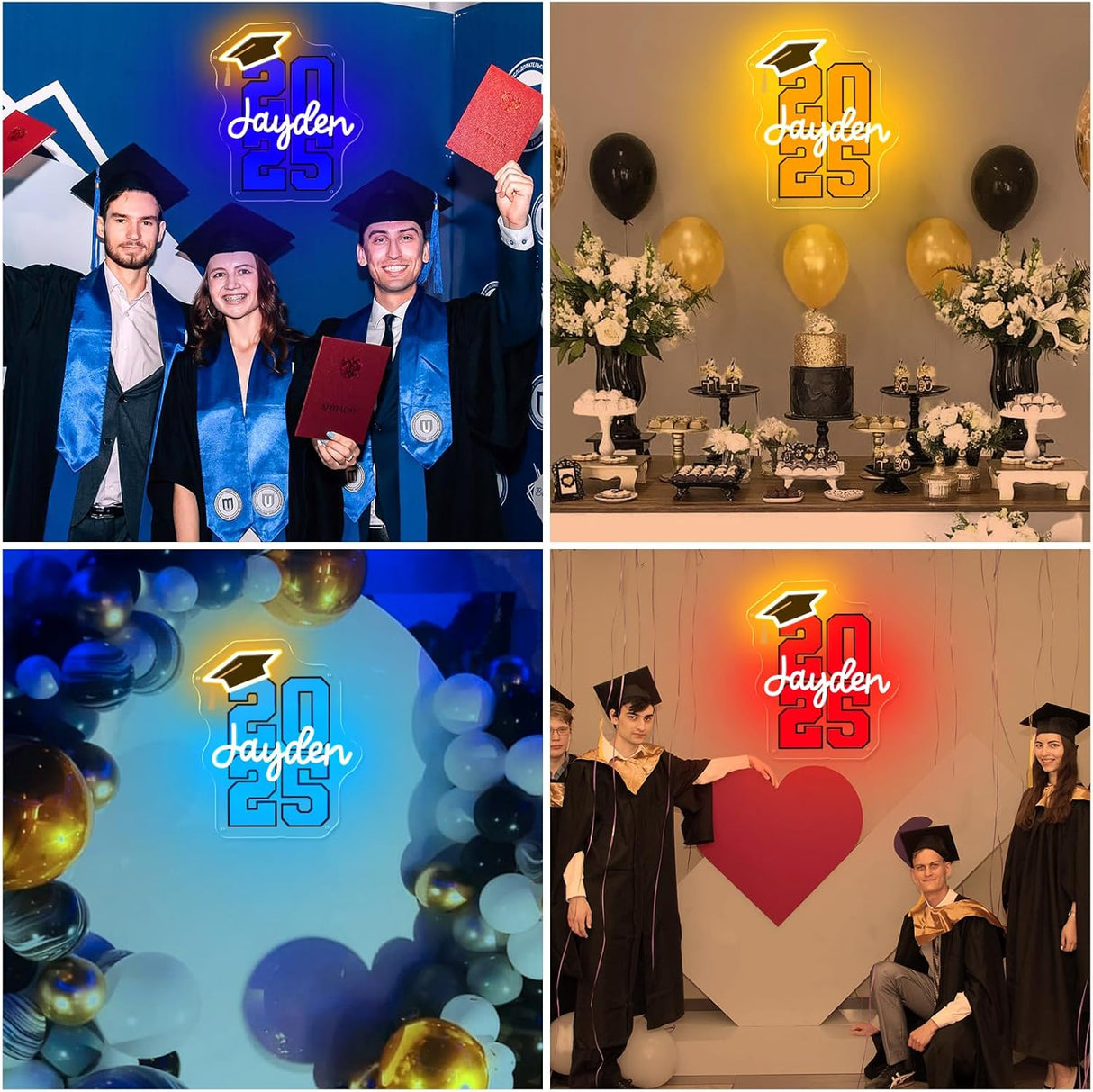 Neon Sign for High School College Graduation, Personalized LED Light Up Wall Decor for Class of 2025,