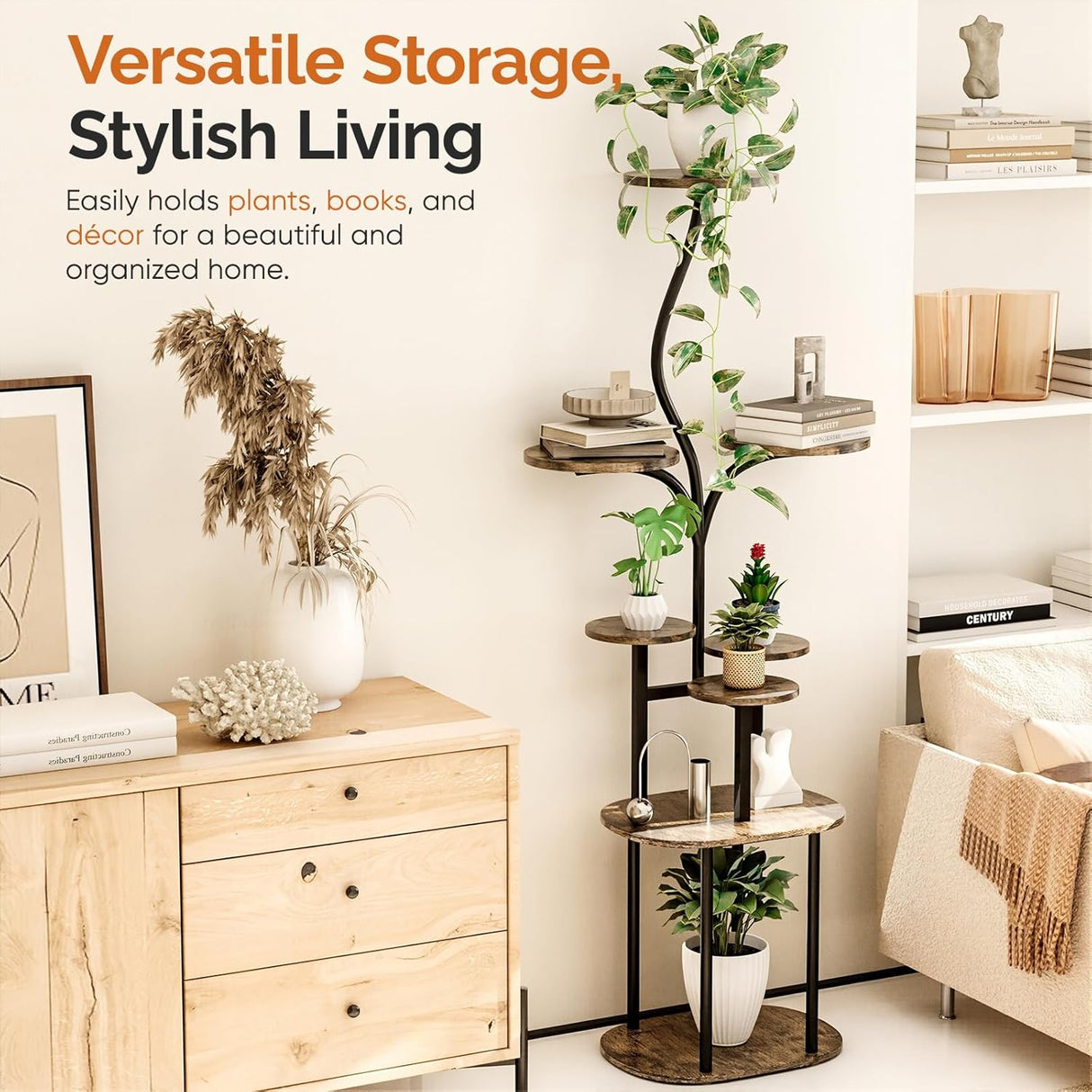 Qmetalart Plant Stand Indoor, 8 Tier Metal Flower Rack with Round Shelves, Modern