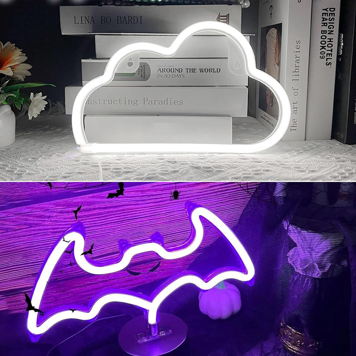 Cloud and Purple Bat Neon Sign Bundled Goods