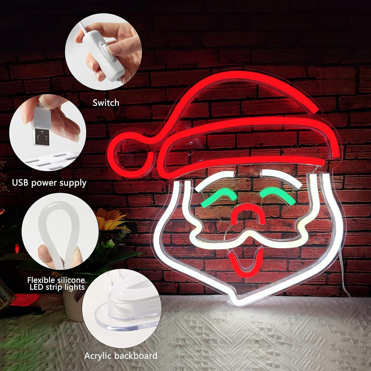 Santa Claus Neon Sign, Christmas LED Neon Signs for Wall Decor