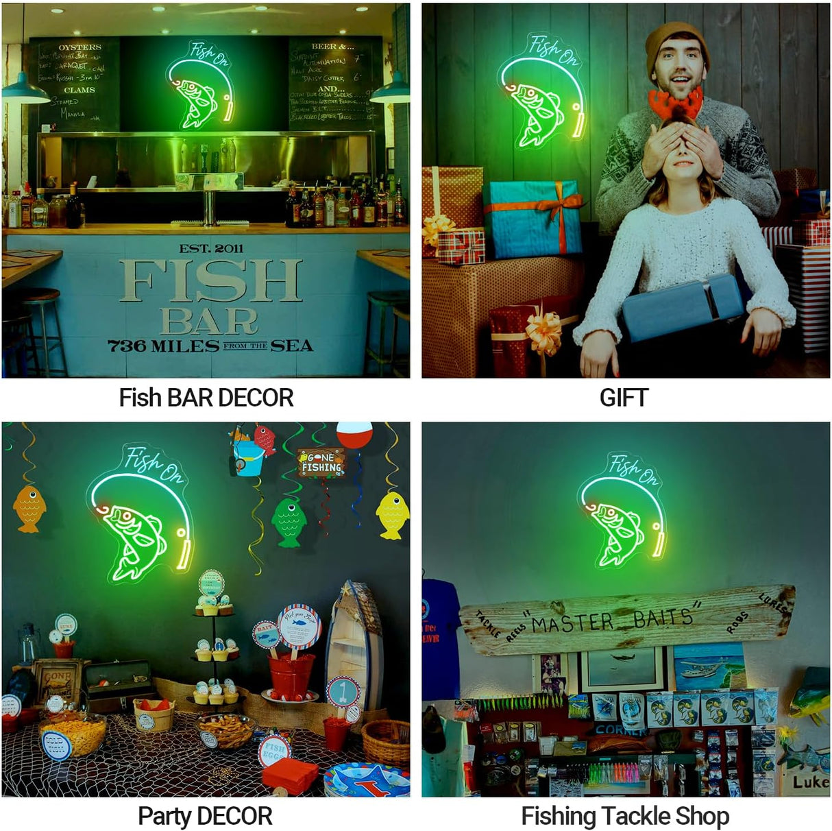 Ice Blue Lemon Fishing Pole, USB-Powered Acrylic LED Wall Art, Fishing Enthusiast Gift for Bedroom