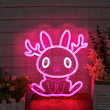 Jackalope Neon Sign, Cute Pink Smiling Jackalope LED Wall Decor for Bedroom Girls Room, 12x11 Inch USB