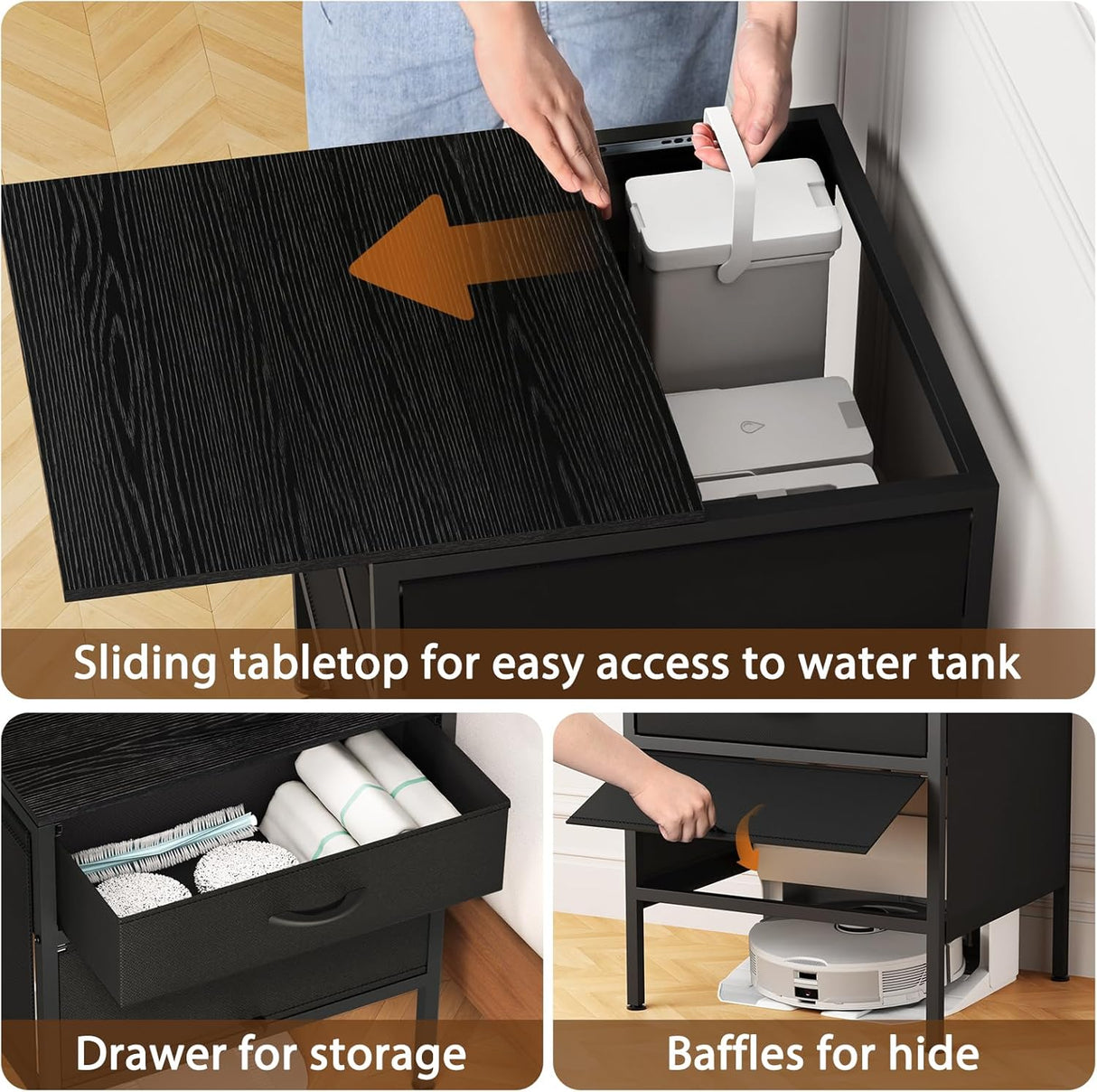 Qmetalart Robot Vacuum Cabinet, Hidden End Side Table, Modern Side Table Storage Cabinet