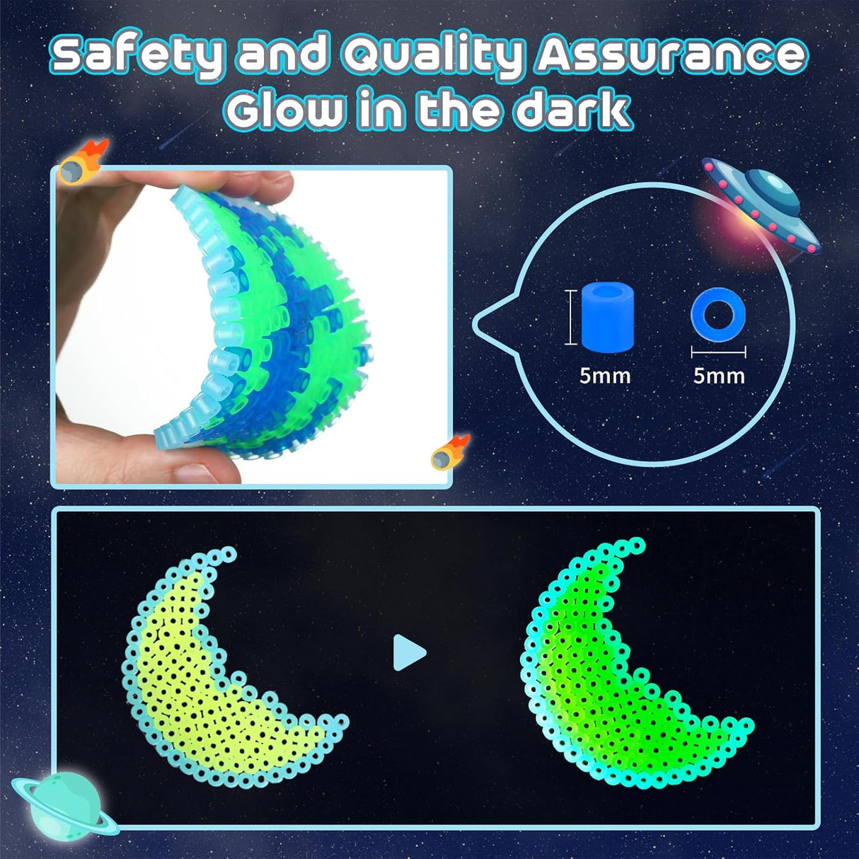 Fontien 2200pcs 5mm Glow in The Dark Fuse Beads Kit for Kids, Iron Beads Set with 8 Colors,