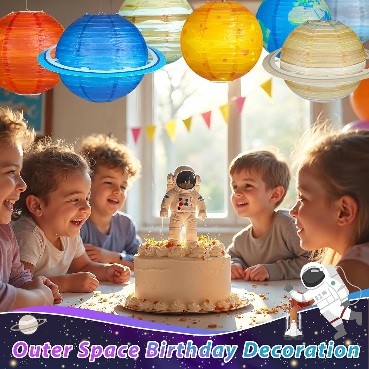 12 Pcs Planet Paper Lanterns Bundle with Planet Neon Sign for Space Party Decoration, Bedroom, Kids