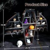 Qmetalart Coffin Shelf with Bat Wings, Wooden Gothic Decor for Display or Storage Rocks Mini Figures