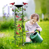 Cardinal Bird Bath Garden Trellis for Climbing Plants Outdoor Wind Chime Decor Red Birds