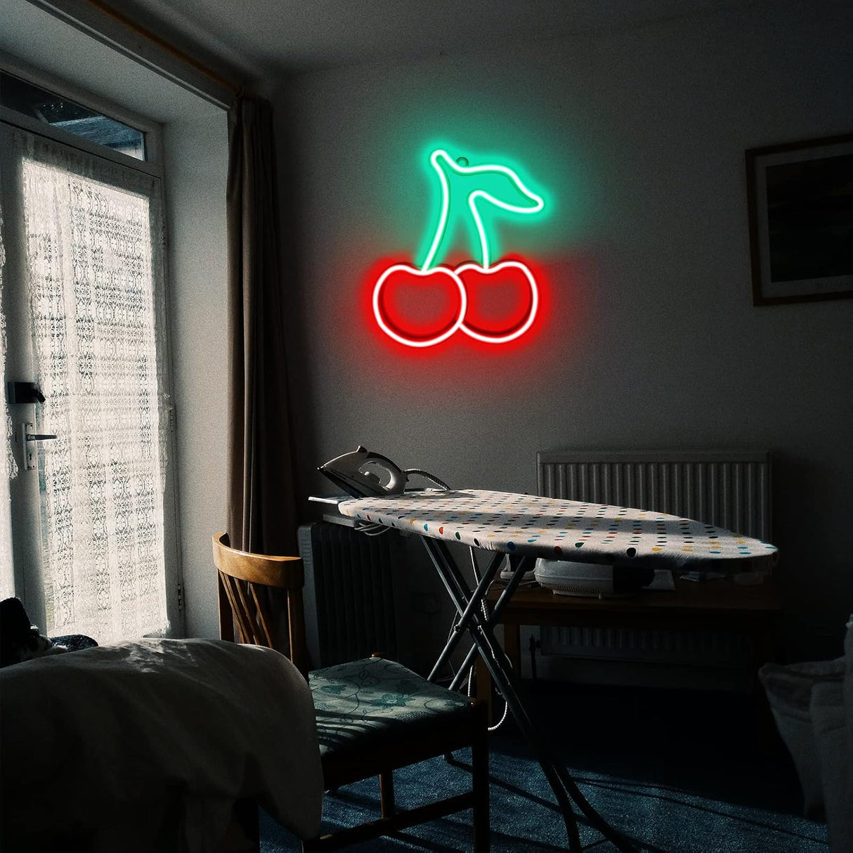 Cherry Neon Sign, Red Green Cherries Neon Lights, Cherry Neon Signs for Wall Decor,